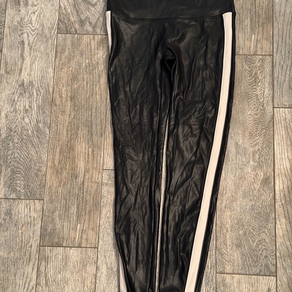 SPANX Black Leggings with White Stripe